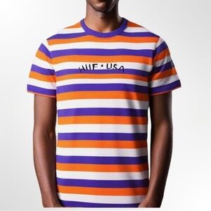 HUF | Knit USA Orange, Purple, White Stripe Mens T-Shirt Cotton Size XL